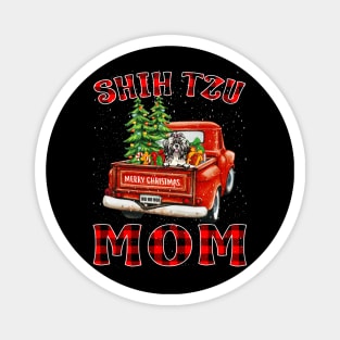Christmas Shih Tzu Mom Santa Hat Truck Tree Plaid Dog Mom Christmas Magnet
